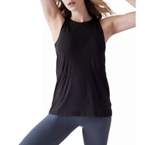 Athleta Womens Air Out Cinch Sleeveless Black Tank Top Gathered Waist Lightweigh